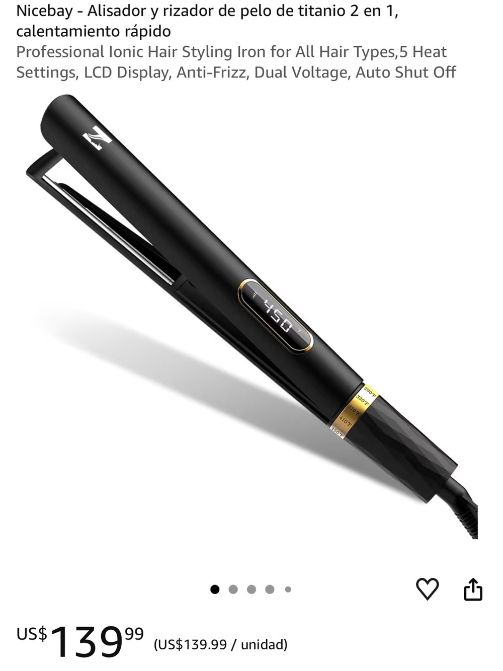 Amazon Black and Gold 2-in-1 Titanium Hair Straightener with LCD